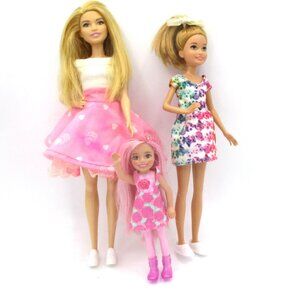 Barbie Sisters Doll Set Skipper Stacie Chelsea Blonde Hair Pink Floral Outfits S